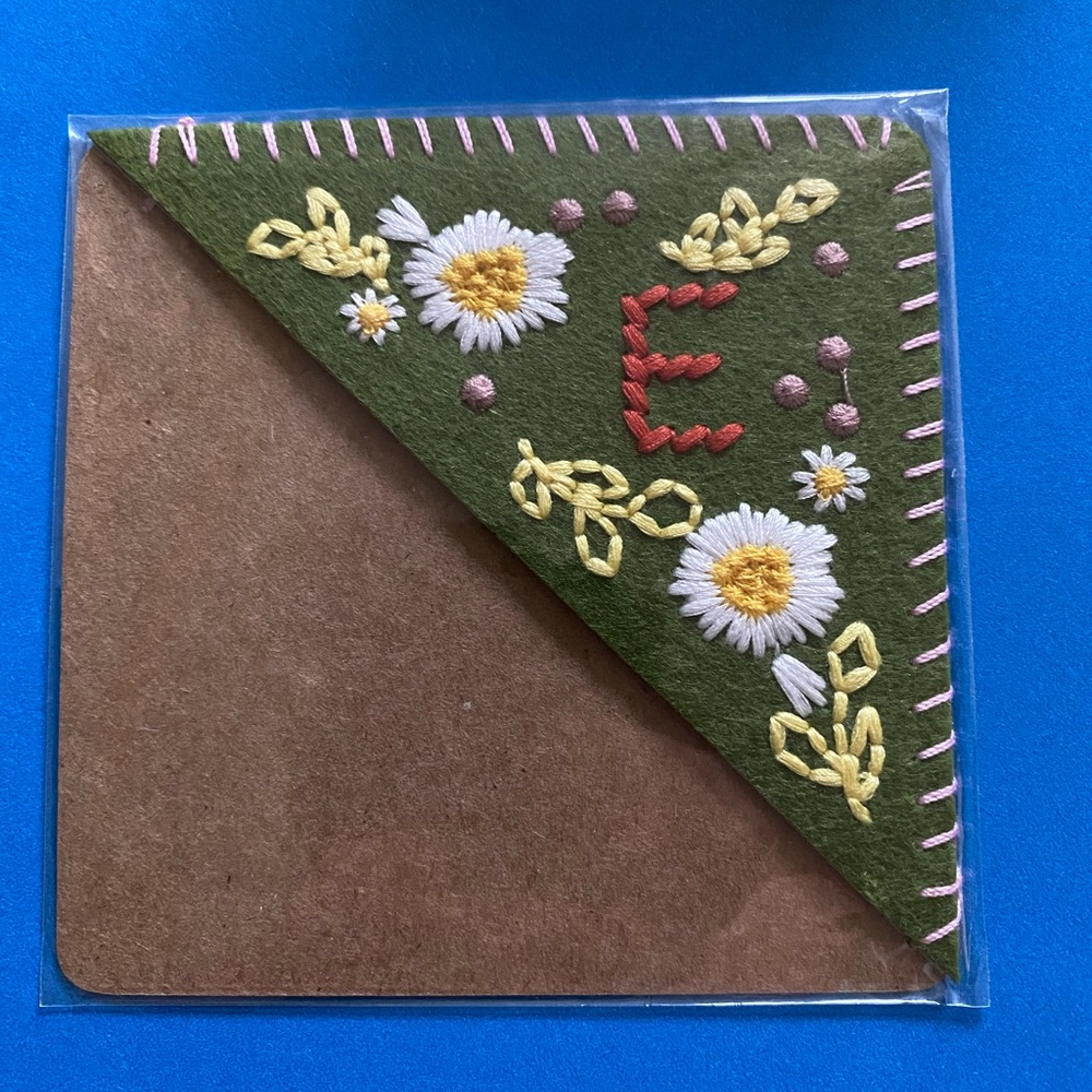Handmade bookmark with letter E